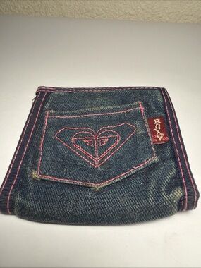 Roxy Denim wallet with Pink Stitching and Heart Logo